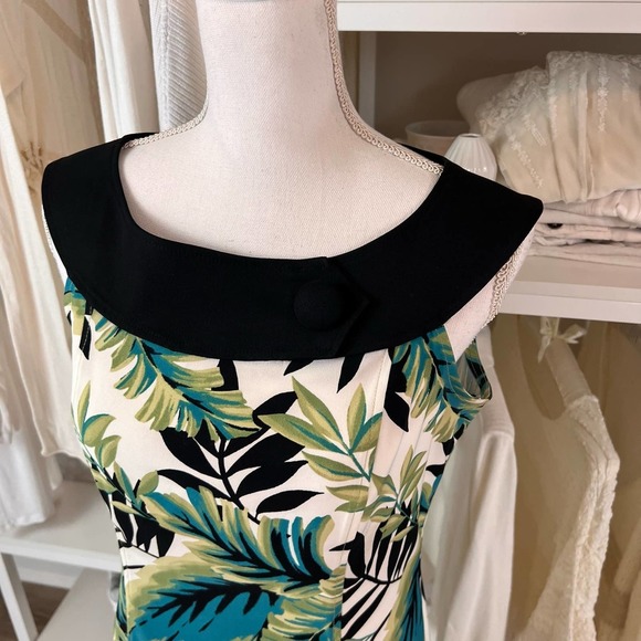 AB Studio bold Leaf pattern Midi dress. Retro 60's style. Sz. 6. #0452 - Picture 3 of 9